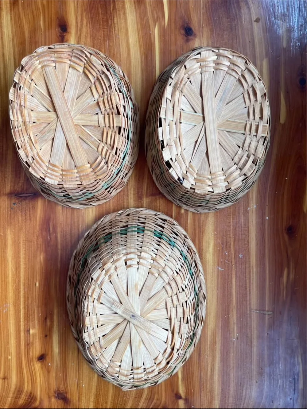 Hand Crafted Natural & Teal Woven Nesting Baskets